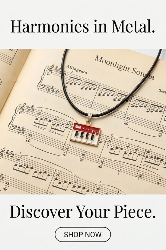 Gold and Red Synthesizer Keyboard Necklace