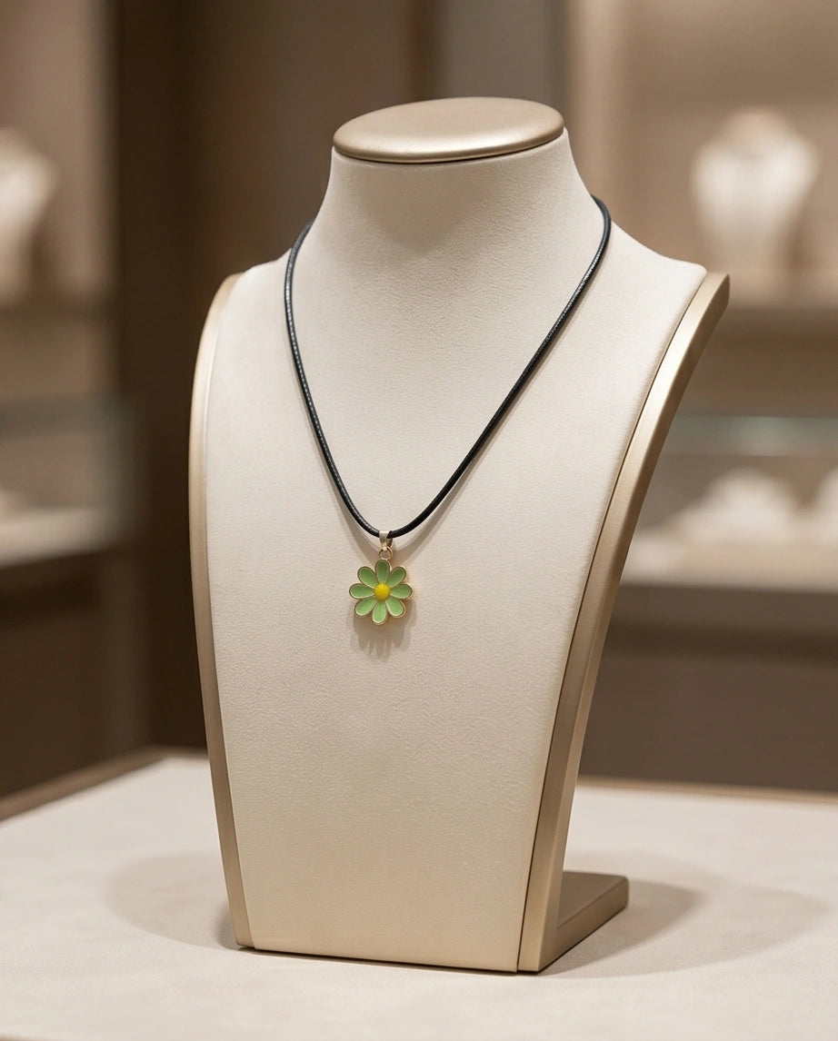 Gold and Light Green Daisy Necklace