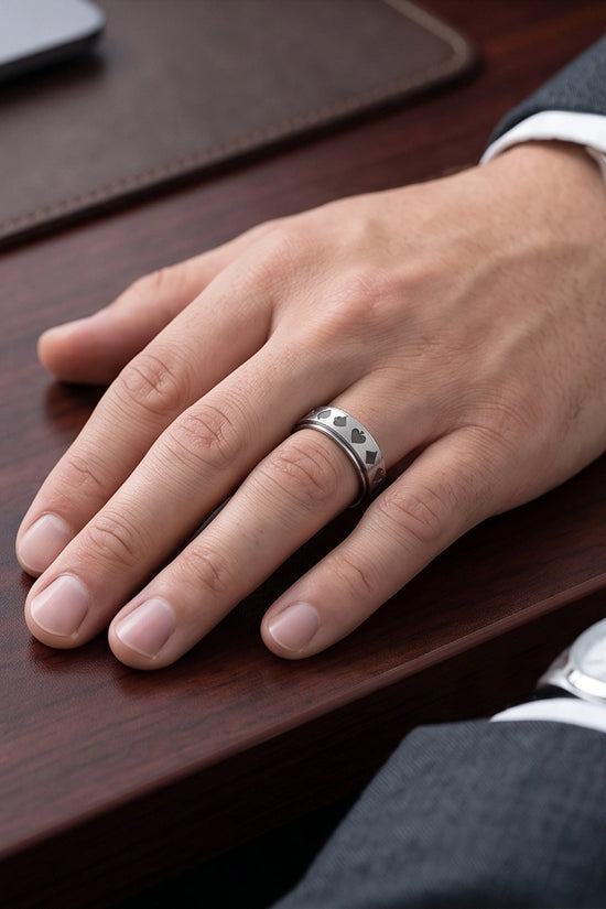 Silver Playing Cards Suit Spinner Ring
