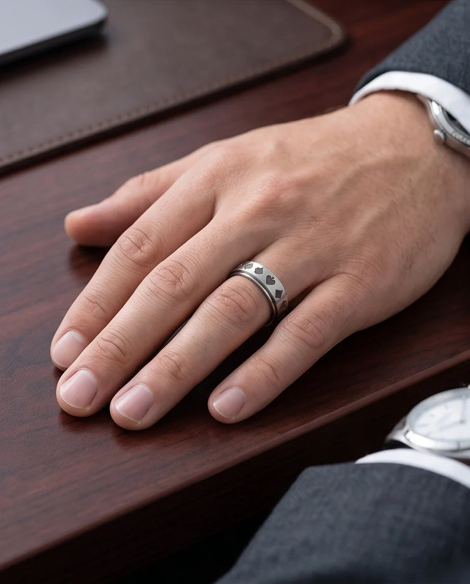 Silver Playing Cards Suit Spinner Ring