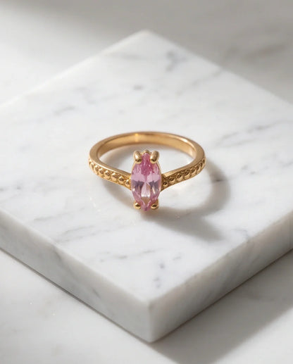 Vintage Gold Marquise Pink Tourmaline Milgrain Ring