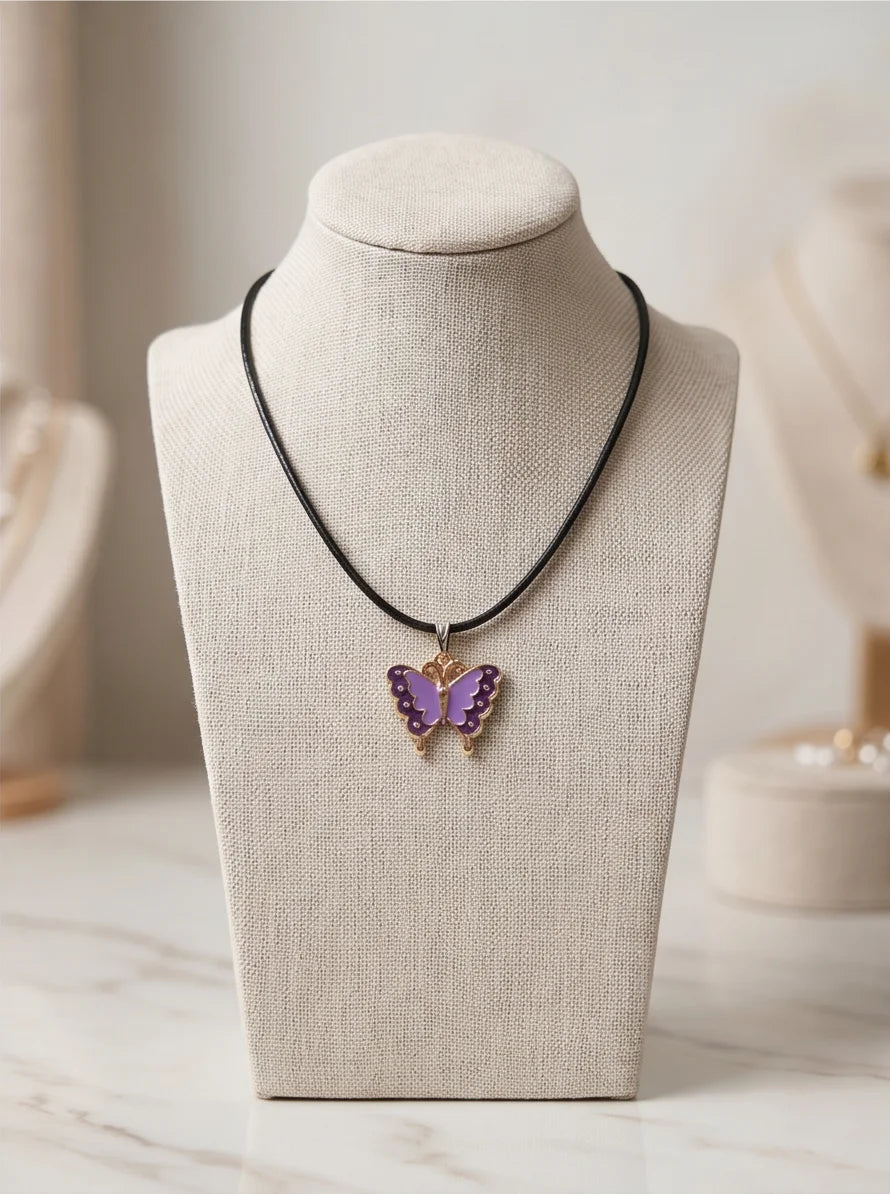 Purple Enamel Butterfly Pendant Necklace