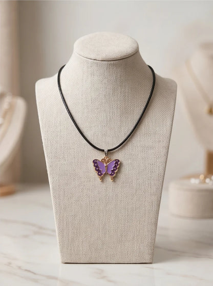 Purple Enamel Butterfly Pendant Necklace
