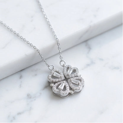 Silver Convertible 2-in-1 Heart Clover Necklace