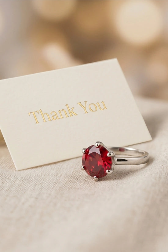 Sterling Silver Round-Cut Red Ruby Solitaire Ring