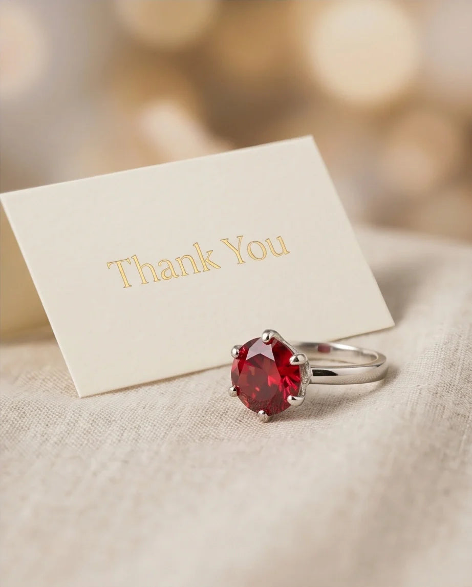 Sterling Silver Round-Cut Red Ruby Solitaire Ring