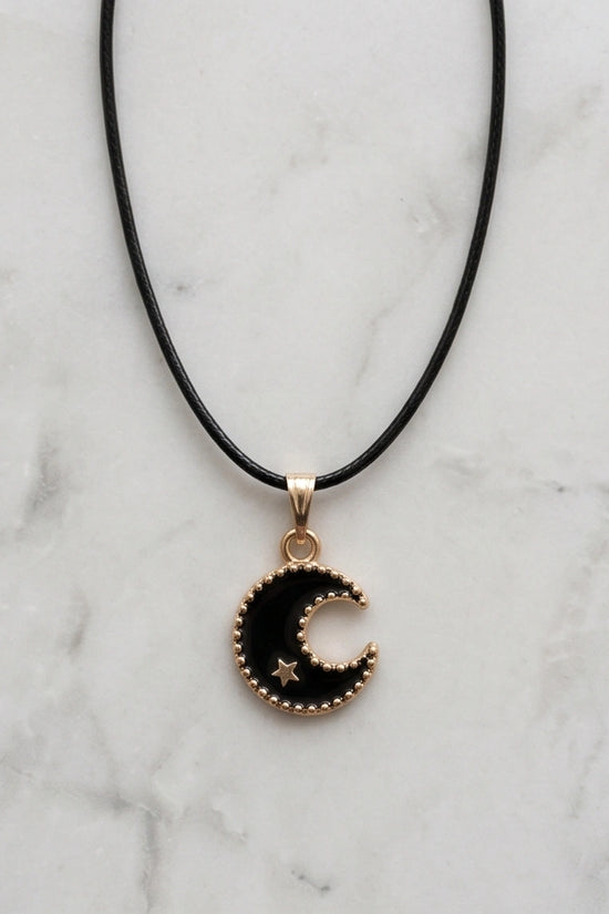 Gold Beaded Crescent Moon and Star Necklace