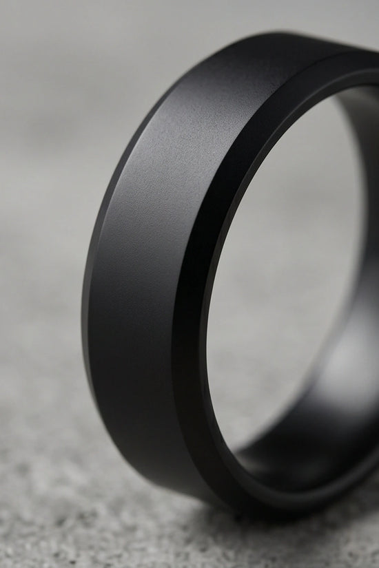 Minimalist Matte Black Beveled Band Ring