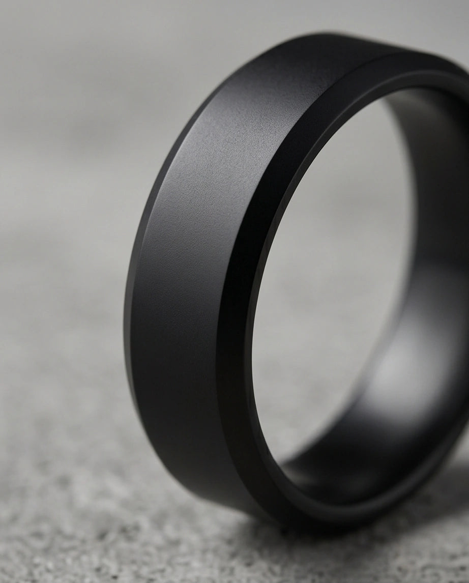 Minimalist Matte Black Beveled Band Ring