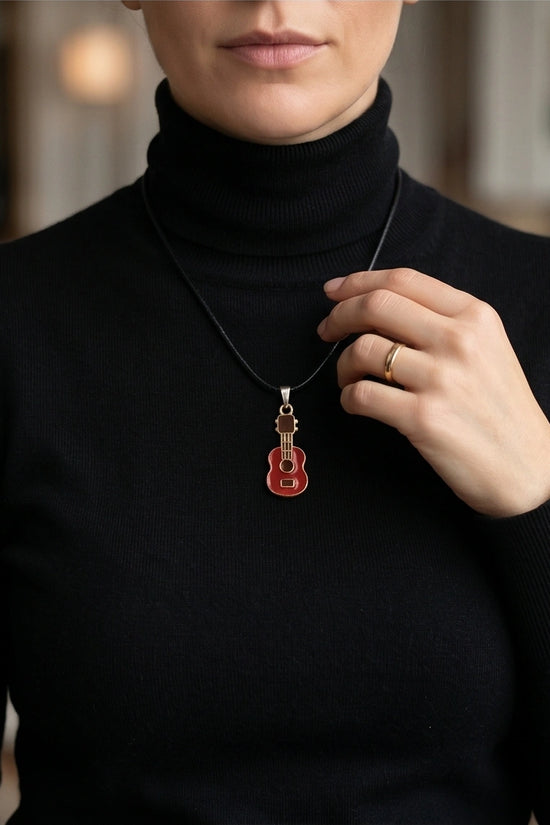 Gold and Red Acoustic Guitar Necklace