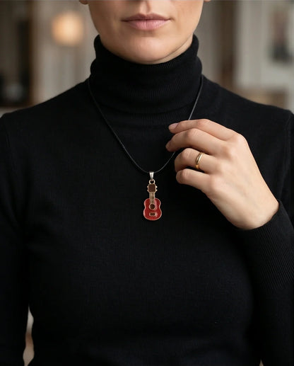 Gold and Red Acoustic Guitar Necklace