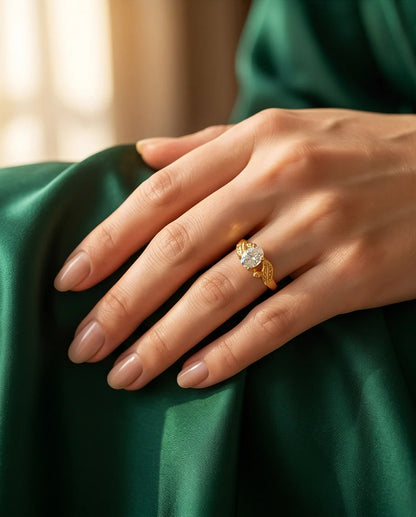 Golden Crystal Moissanite Botanical Leaf Ring