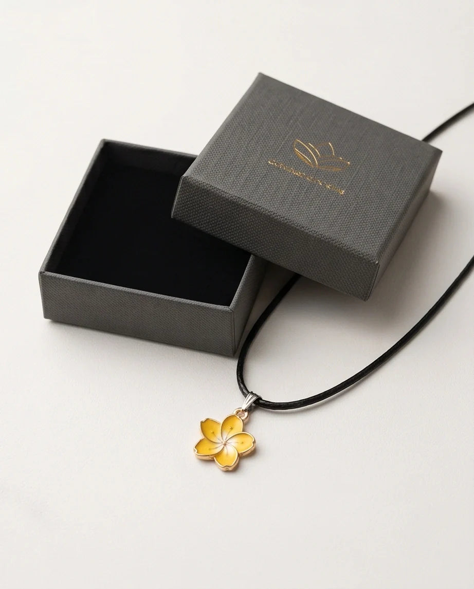Mellow Yellow Cherry Blossom Enamel Pendant Necklace