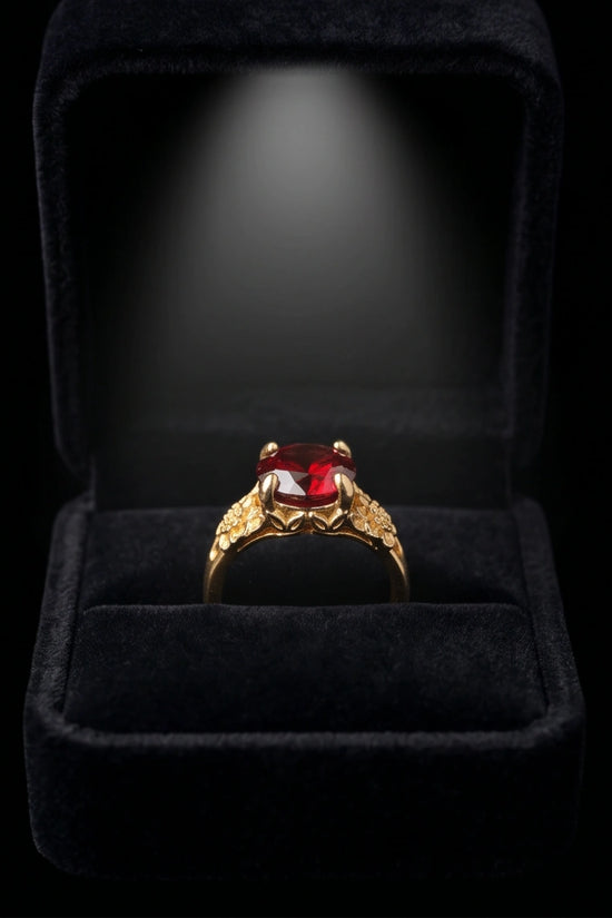 Golden Crimson Botanical Blossom Ring