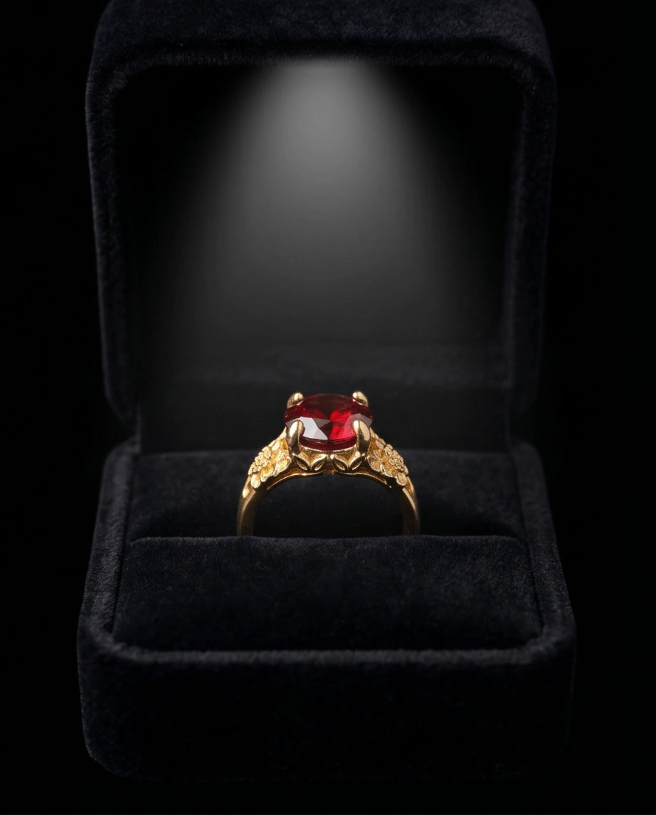 Golden Crimson Botanical Blossom Ring