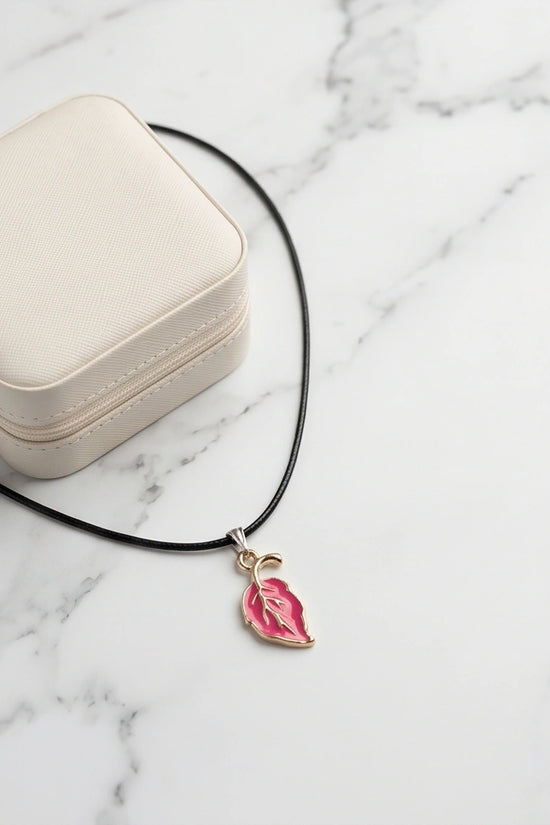 Gold and Pink Leaf Pendant Necklace