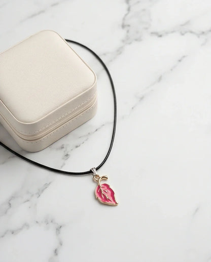 Gold and Pink Leaf Pendant Necklace