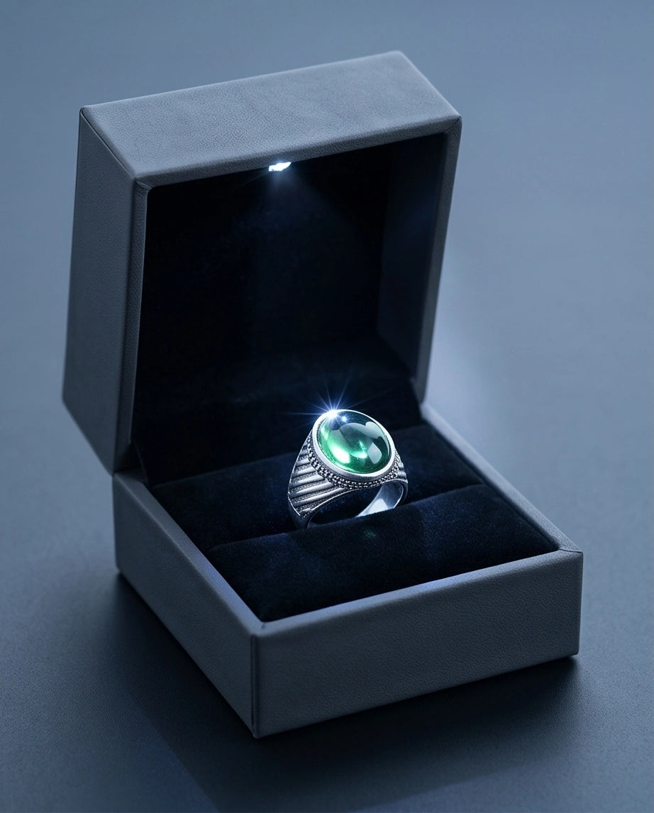Vintage Sterling Silver Oval Emerald Cabochon Ring