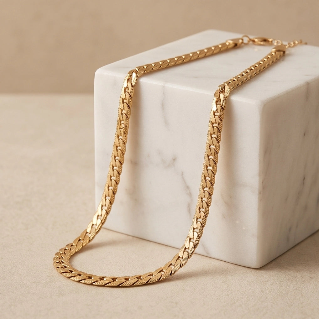Textured Gold Cuban Link Chain Necklace
