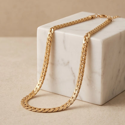 Textured Gold Cuban Link Chain Necklace