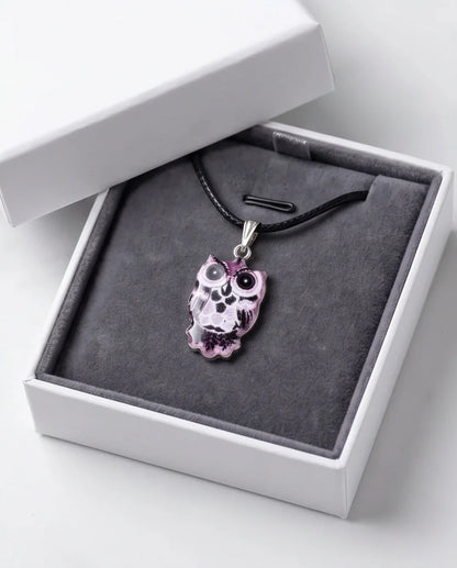 Mystical Purple Watercolor Owl Totem Pendant Necklace