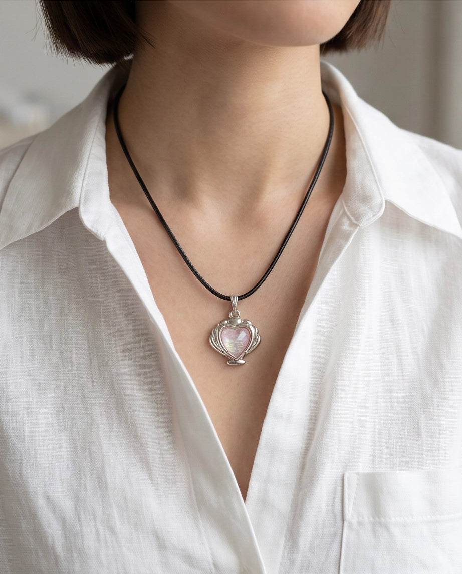 Iridescent Seashell Heart Pendant Necklace