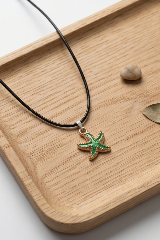 Gold and Textured Green Starfish Necklace