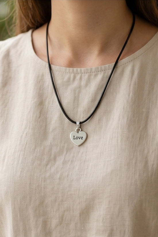Silver Engraved Love Heart Necklace