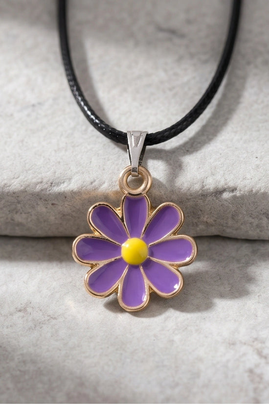 Vibrant Purple Daisy Enamel Pendant Necklace