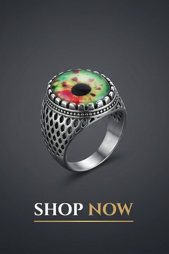 Vintage Sterling Silver Gothic Crimson-Green Beast Eye Ring