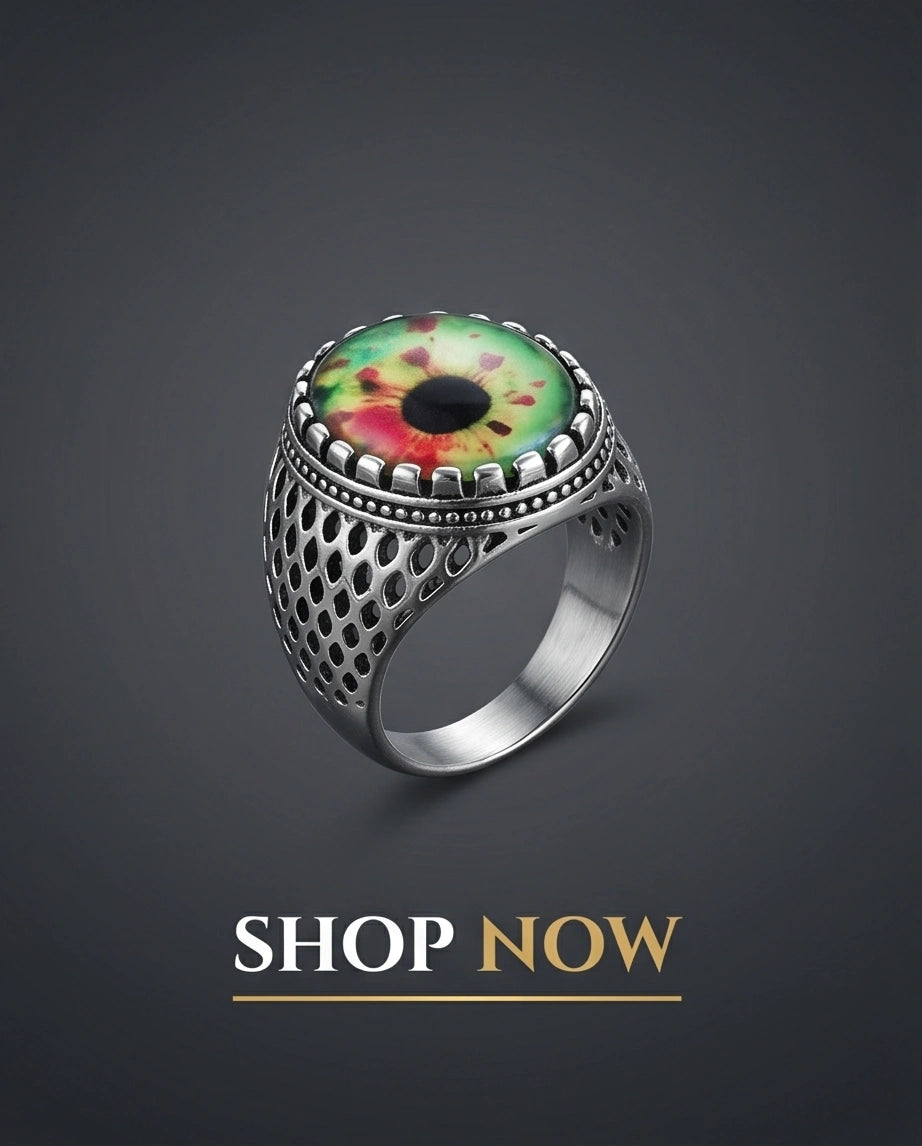 Vintage Sterling Silver Gothic Crimson-Green Beast Eye Ring