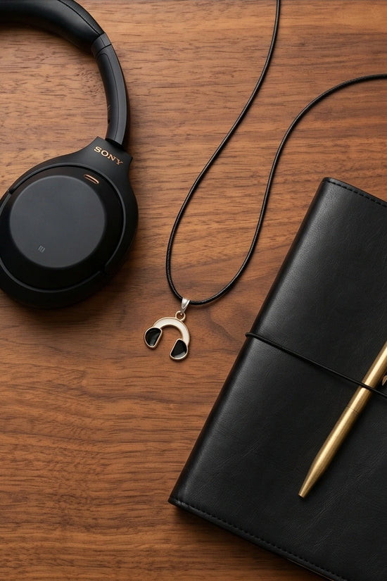 Gold and Black Headphones Necklace
