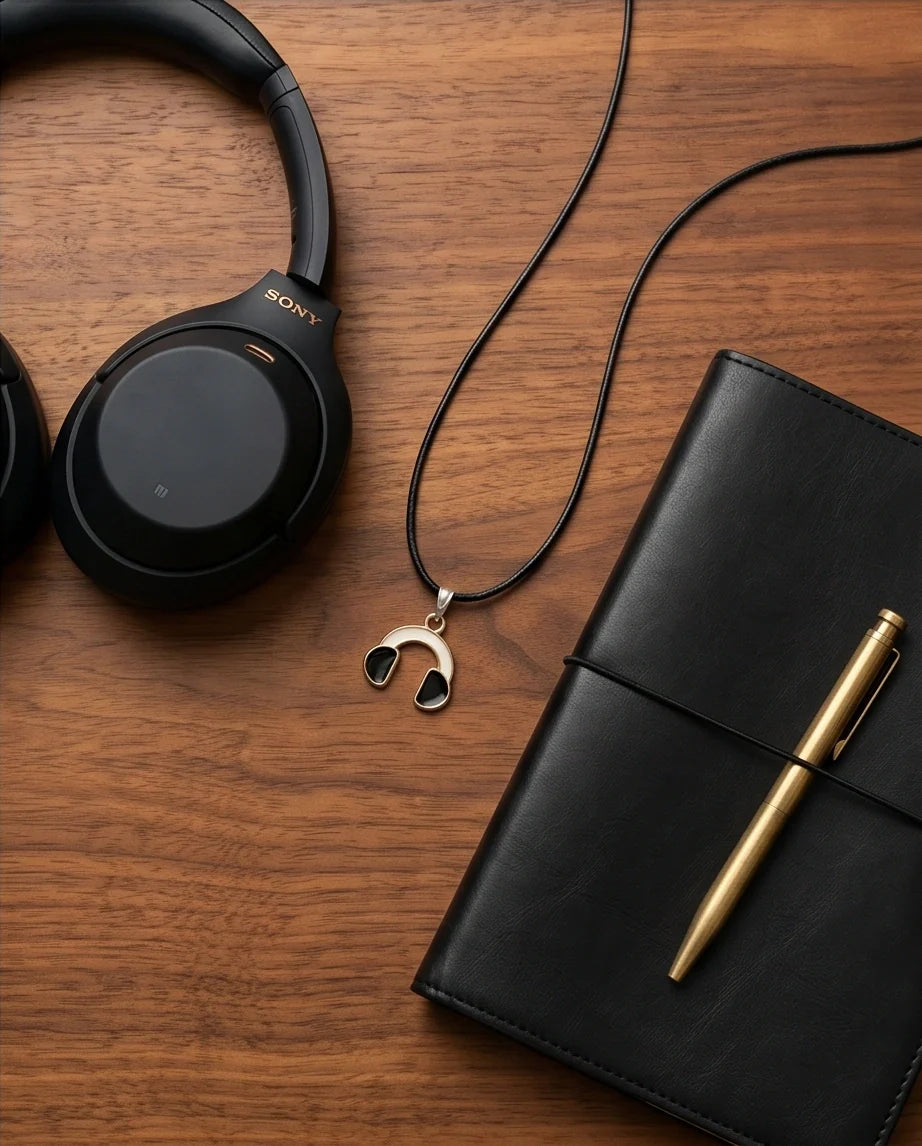 Gold and Black Headphones Necklace