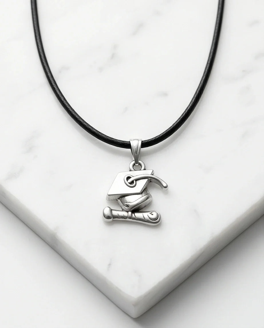 Silver Graduation Cap Pendant Necklace