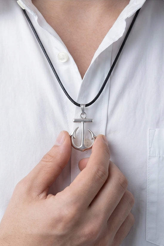 The Voyager: Minimalist Matte Silver Anchor Pendant Necklace