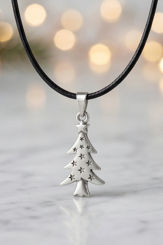 The Starry Pine: Minimalist Matte Silver Christmas Tree Pendant Necklace