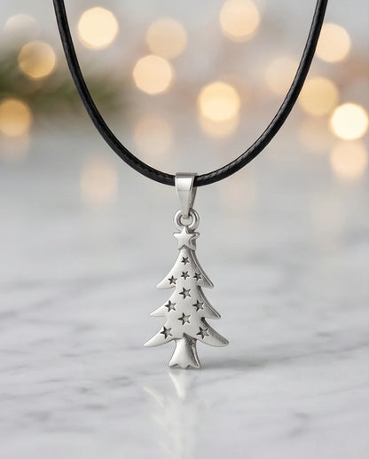 The Starry Pine: Minimalist Matte Silver Christmas Tree Pendant Necklace