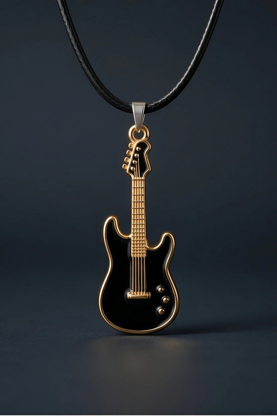 Gold and Black Electric Guitar Necklace