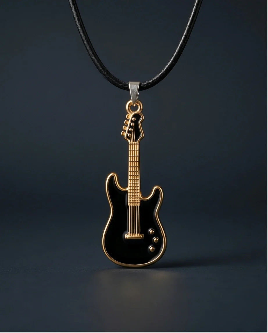 Gold and Black Electric Guitar Necklace