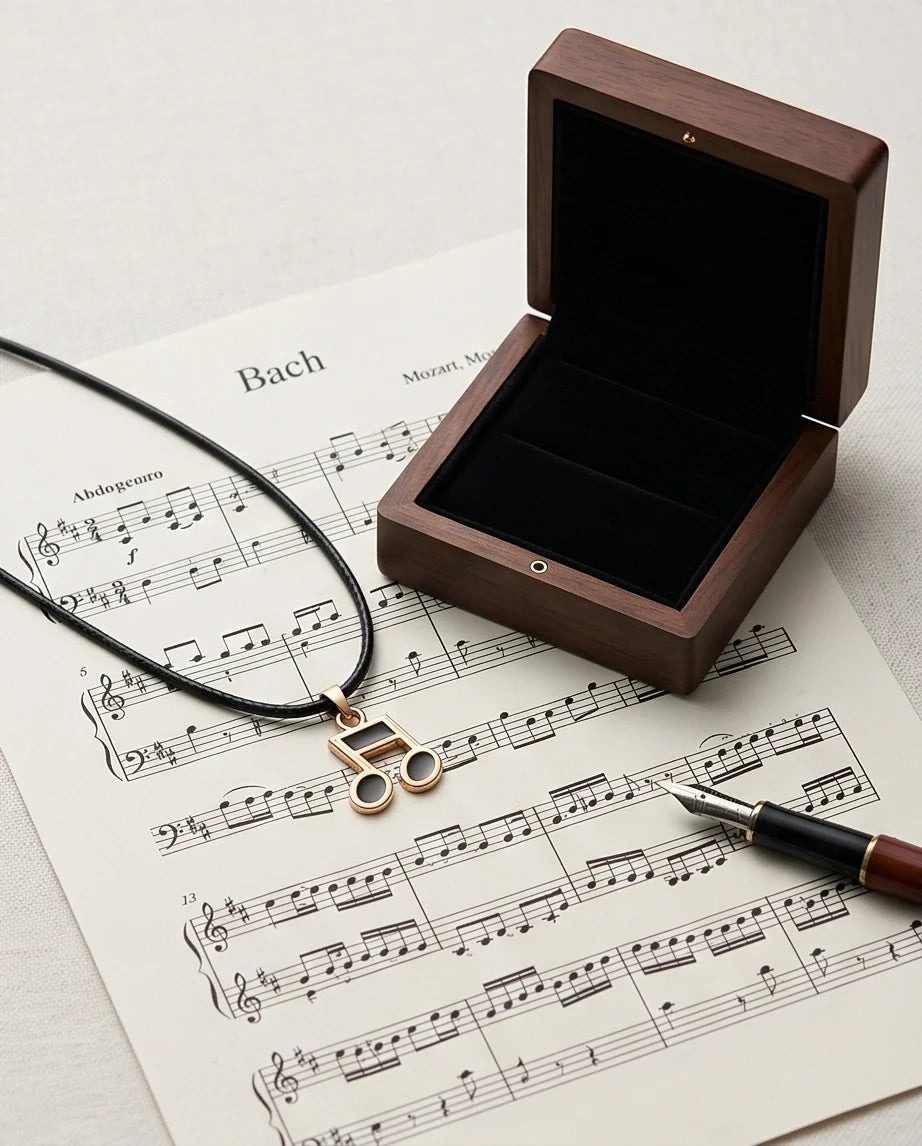 Gold and Black Beamed Eighth Notes Necklace