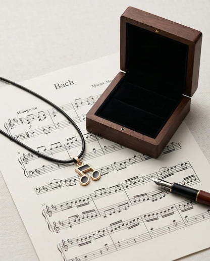 Gold and Black Beamed Eighth Notes Necklace