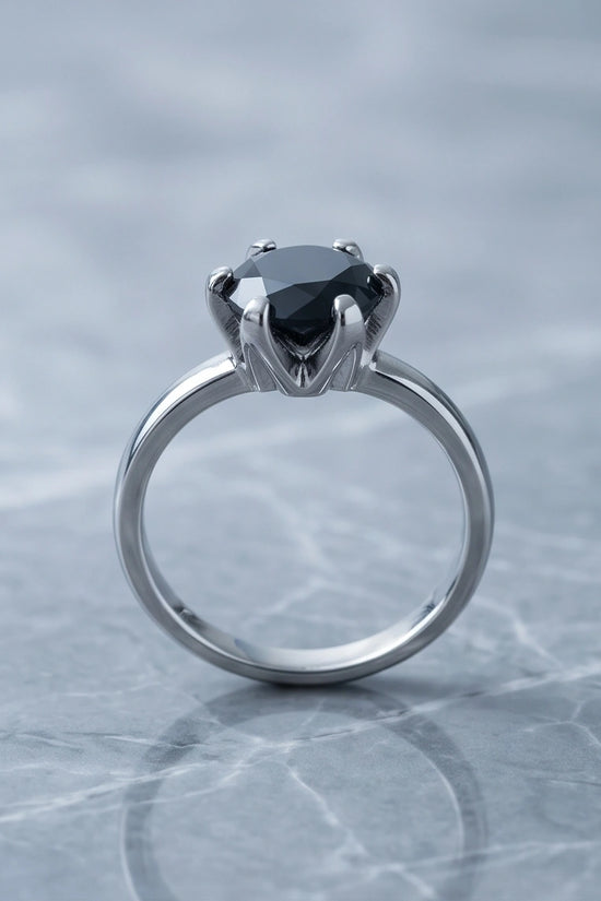 Sterling Silver Round-Cut High Crown Black Solitaire Ring