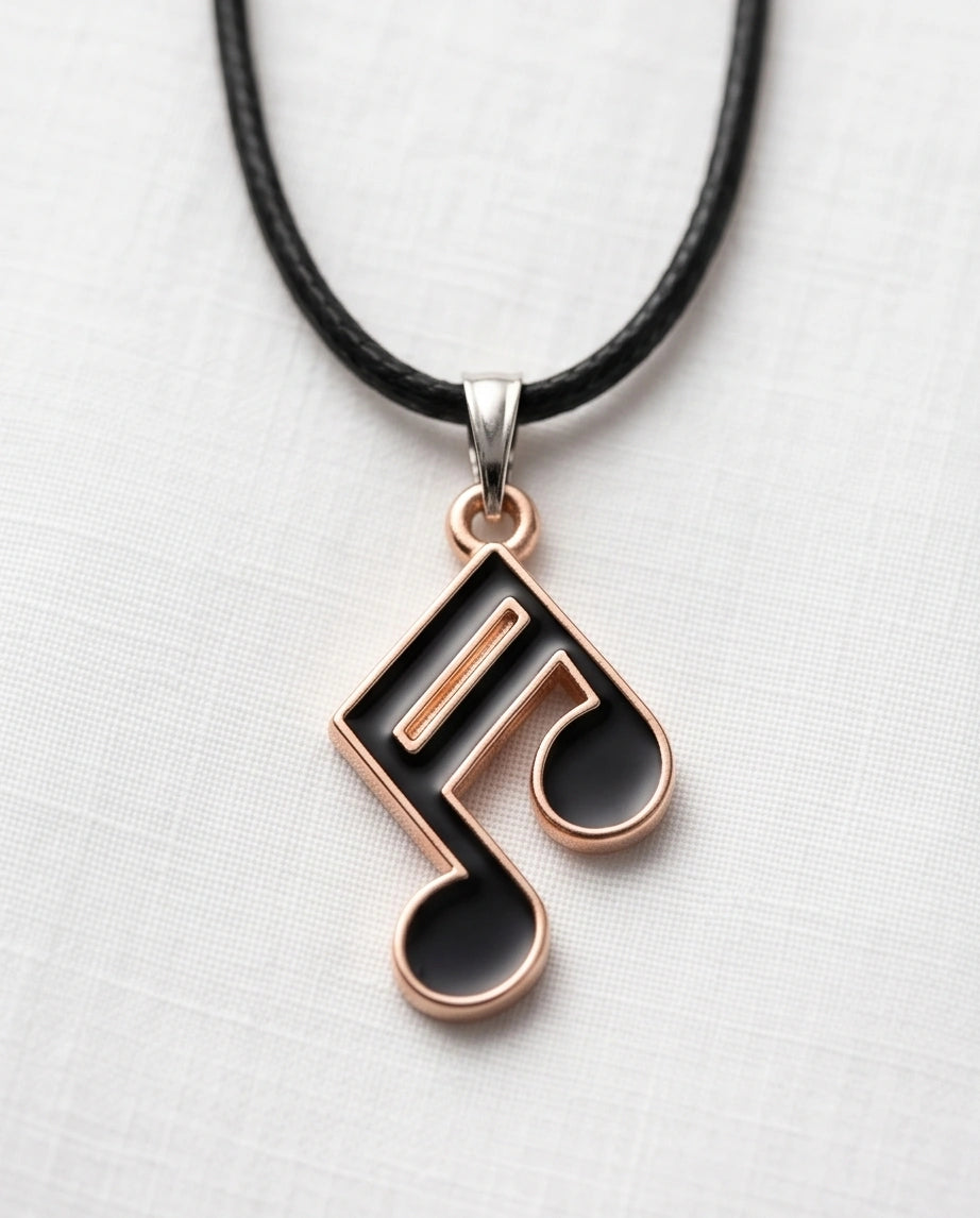 Rose Gold and Black Sixteenth Note Necklace