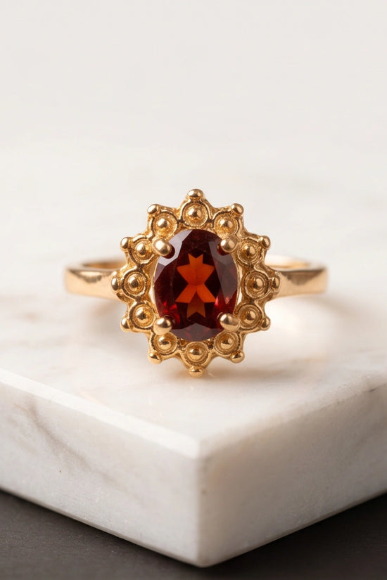 Vintage Gold Oval Garnet Victorian Halo Ring
