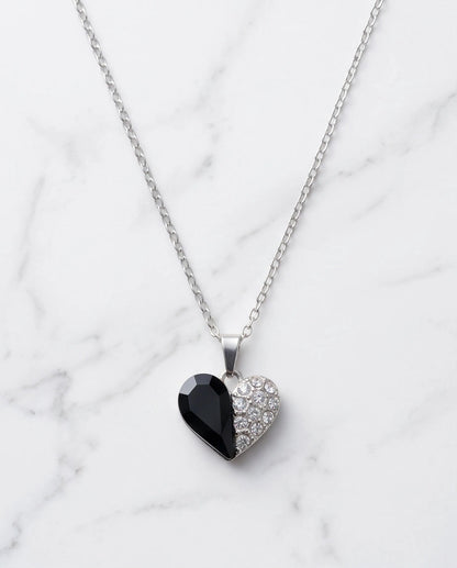 Silver Onyx Heart Pavé Pendant Necklace