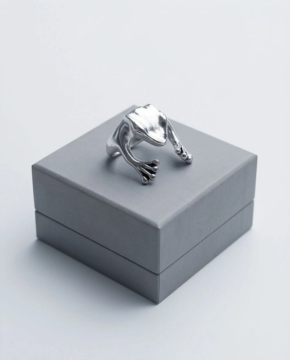 Silver Sculpted Frog Wrap Ring