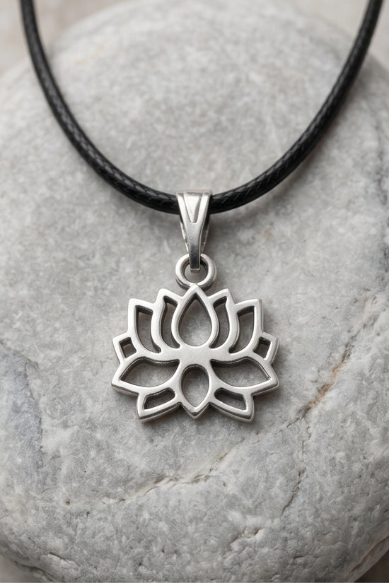 The Zen Bloom: Geometric Matte Silver Lotus Pendant Necklace