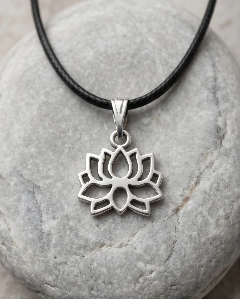 The Zen Bloom: Geometric Matte Silver Lotus Pendant Necklace