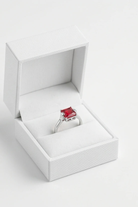 Sterling Silver Princess-Cut Red Ruby Solitaire Ring
