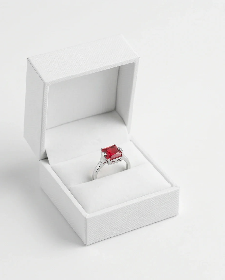 Sterling Silver Princess-Cut Red Ruby Solitaire Ring